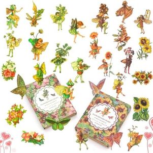 90 Pieces Fairy Stickers for Scrapbook, Transparent Flower Patch Scrapbooking Hand Ledger Phone Case Laptop Diary DIY Crafts - (Undertint Grass and Autumn) ,Transparent,Pink,Purple K0025