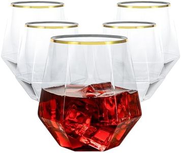 Goodluck 80PCS 12oz Diamond Stemless Plastic Wine Whiskey Glasses,Gold Rim
