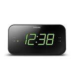 Philips Wake-Up Alarm Clock With Radio, Radio With Display Bedside, Digital Radio With Dual Alarm, Sleep Timer & Snooze Function, Portable With Battery Back-up, Black With Large Display