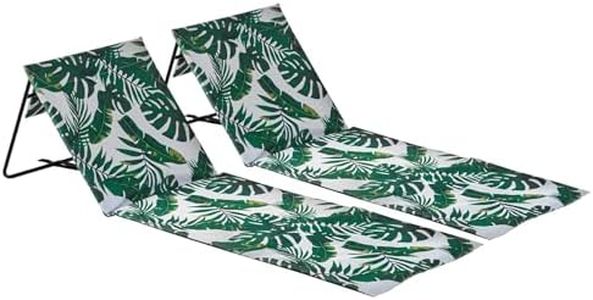 Harbour Housewares Folding Beach Sun Loungers - Banana Leaf - Pack of 2 - Foldable Canvas Beach Mat Lounger Portable Garden Sunlounger Mat with Backrest for Garden, Camping, Festivals