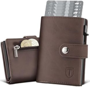TENBST Cartera Tarjetero con RFID Protección, 10 Ranuras para Tarjetas, Tarjetero Hombre para Crédito, Billetes y Monedas - Marrón
