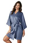 AW BRIDAL Women's Silk Robe Satin Kimono Robe for Bride Bridesmaids Short Bridal Party Robes Wedding Loungewear XS-XXL, Dusty Blue, M