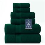 COZYART Dark Green Bath Towels Set 6Pcs, Turkish Cotton Hotel Towels Soft Absorbent Thick Bathroom Towels Set of 6 with 2 Large Bath Towels, 2 Hand Towels, 2 Washclothes, 650 GSM