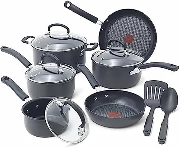 T-fal Ultimate Hard Anodized Nonstick Cookware Set 12 Piece, Oven Broiler Safe 400F, Lid Safe 350F, Kitchen Cooking Set w/Fry Pans, Saucepans, Dutch Oven, Pots and Pans, Dishwasher Safe, Black