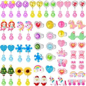 Kids Play Jewelry Sets, Princess Toys for Girls 4-6, 29 Pcs Little Girl Costume Jewelry, Unicorn Necklaces, Bracelets, Rings, Earrings, Dress Up Birthday Easter Gifts for Kids Pretend Play Party Favor (Pink)