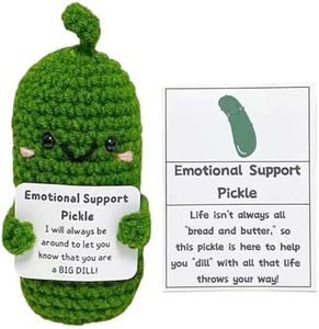 Funny Emotional Support Pickle with Positive Card, Cute Crochet Positive Cucumber Doll, Handmade Gift Knitting Positive Life Cucumber Toy for Christmas Birthday