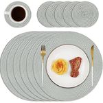 Homcomodar Round Placemats and Coasters Set of 6 Braided Woven Table Place Mats for Dining Table(Grey)