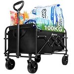 Hikenture Wagon Cart Foldable, Utility Heavy Duty Folding Wagon, Ultra-Compact Portable Grocery Cart with All-Terrain Wheels, Collapsible Wagon for Garden, Beach, Shopping, Camping, Sports