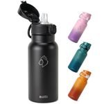 BUZIO Insulated Water Bottle 500ml - Stainless Steel Water Bottle with Straw for School - BPA Free - 100% Leak Poof - Lockable POPUP Lid - Toddler Water Bottle 500ml - Black