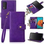 Antsturdy for T-Mobile Revvl V+/V Plus 5G Wallet Case [RFID Blocking] PU Leather Folio Flip Protective Cover with Wrist Strap [Zipper Poket] Credit Card Holder Kickstand Function Men Women,Purple