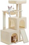 PAWZ Road Cat Tree for Indoor Cats,104cm Cat Tower with 2 Spacious Condos, Multi-Level Cat Condo House Furniture with Large Comfy Hammock, Padded Perch, Scratching Pad. Beige