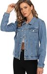 PEIQI Blue Classic Jean Jackets for Women Basic Long Sleeve Button Downs Denim Jackets XS