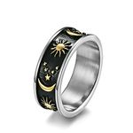 Bishilin Men's Anniversary Rings, Gold Silver Ring Men Wedding Stainless Steel Sun Moon Stars 8MM Size Z