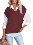 Aleumdr Women's Sleeveless Jumpers Ladies Sweater Vest for Women V Neck Cable Kint Jumpers for Women Vintage Tops Knitwear Tank Top A Red M