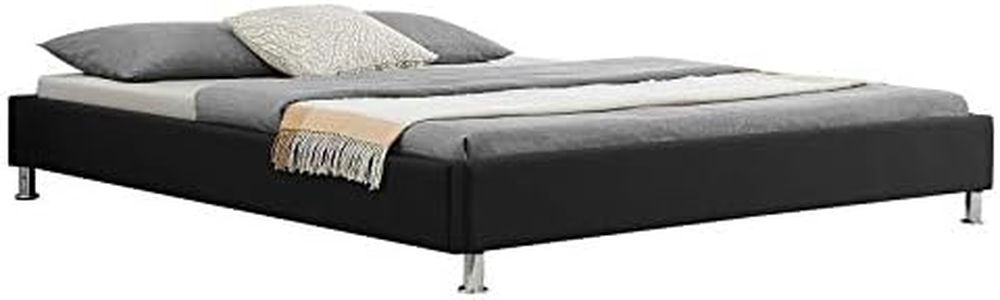 IDIMEX Lit futon Double pour Adulte Nizza Couchage King Size 180 x 200 cm 2 Places / 2 Personnes, avec sommier et Pieds en métal chromé, revêtement en Tissu Noir