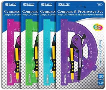 BAZIC Products Geometry Set with Pencil Compass – Scale Ruler, HB Wood Pencil, Compass and Protractor Set for Students and Professionals, Ideal Use for Art and Drafting Tools, 144-Packs