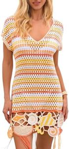 FAIRY SEASON Women's Crochet Beach Cover Up Dress, Boho Tassel Swimsuit Coverup with 3D Ocean Embroidery for Summer Vacation