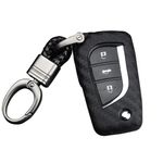 M.JVisun Soft Silicone Rubber Carbon Fiber Texture Case Key Fob Cover For Toyota 4Runner Avalon C-HR Camry Corolla Fortuner Highlander Levin RAV4 LE Sequoia Sienna Tacoma Tundra Yaris Car Key - Black