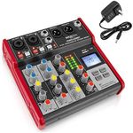 Pyle, Sound 4 Channel Bluetooth Compatible Professional Portable Digital DJ Console W/USB Mixer Audio Interface-Mixing Boards for Studio Recording PMXU48BT.5, Red