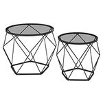 VASAGLE Round Coffee Tables for Living Room, Set of 2 Side Tables, Different Sized, Modern Style, Removable Tabletop, Steel Frame, Slate Gray and Ink Black ULGT040B03