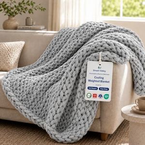 Dream Valley Breathable Cooling Weighted Blanket for Adults Aerocool Cozy Fabric Hand-Knit Blanket for Deep Sleep & Hot Sleepers Durable Machine Washable, 12 lb, Light Gray, 40"x60"