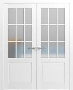 SARTODOORS Solid French Double Doors 48 x 80 inches Frosted Glass 9 Lites | Felicia 3309 Matte White | Single Regural Panel Frame Trims | Bathroom Bedroom Sturdy Doors