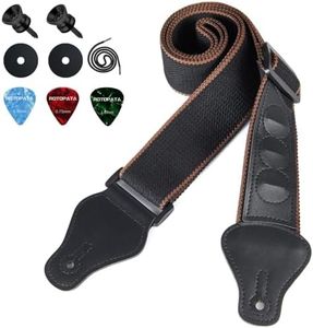 ROTOPATA Acoustic Guitar Strap, PU Leather Ends Guitar Accessories with 2 Buttons 2 Locks 3 Guitar Picks for Bass Electric Ukulele (Black)