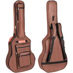 Bekith Acoustic Guitar Bag 40 41 42 Inches, 6 Pockets Guitar Case Waterproof Oxford Cloth 0.3 Inch Thicken Sponge Pad, Dual Adjustable Shoulder Strap Soft Guitar Case Gig Bag, Brown