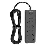 25Ft Surge Protector Power Bar with USB, NTONPOWER Flat Plug Extension Cord with 10 AC Outlets, 15A/1875W Heavy Duty Extension Cord, Mountable Power Strip for Home, Office and Dorm Essentials, 1080J