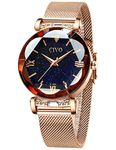 CIVO Watches for Women Waterproof Rose Gold Analog Quartz Wrist Watch Elegant Casual Dress Ladies Watches Mesh Strap with Starry Sky Watch for Gifts Womens Girls