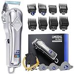 Limural Hair Clippers for Men - Professional Barber Clippers for Hair Cutting, Cordless Mens Hair Trimmer with Taper Lever, 11 Guards, LED Display and Metal Casing, Complete Haircutting Kits for Fading & Blending (Polished Silver)