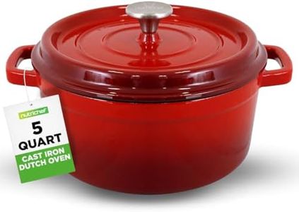 NutriChef Enameled Cast Iron Dutch Oven-5-Quart Kitchen Round Dutch Oven Stovetop Casserole Cookware, Porcelain Enamel Coated Cast-Iron Baking Pots w/ Self Basting Lid-NCCIEC45(Red),Medium