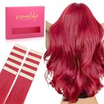 WENNALIFE Tape in Hair Extensions Human Hair, 10pcs 20g 10 inch Red Real Human Hair Extensions for Women Colored Soft Colorful Rallonge Cheveux Humain Naturel Straight Remy Girls Birthday Gifts