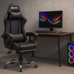 CELLBELL Konquer Ergonomic Gaming Chair | Leatherette | Multi-Functional Computer Chair | Integrated Massager | ErgoSync Armrest | Retractable Footrest | 1 Year Warranty (Black)