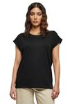 Urban Classics Women's Ladies Extended Shoulders Tee Basic T Shirt with Capsleeves Shortsleeve T Shirt Top Crew Neck, Black, M UK