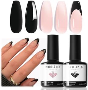 modelones French Tip Gel Nail Polish Set 2 Pcs 15ml Black and Milky Pink French Manicure Kit Sheer Pink Soak Off U V LED Jelly Base Color Gel Polish Nail Art Home DIY Gift for Women