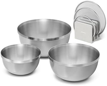 Caraway 7-Piece Mixing Bowl Set with Lids and Lid Storage Organizer - 6 qt, 4 qt, 2 qt Stainless Steel Bowls with Tempered Glass Lids - Non-Toxic, PFAS-Free - Gray
