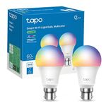 Tapo TP-LINK L530B Pack of 2 Smart Bulb, Wi-Fi LED Light, B22, 8.7W, Compatible with Alexa(Echo and Echo Dot) and Google Home, Colour-Changeable, No Hub Required [Energy Class A+], Multi, Standard