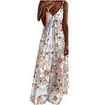 Sun Dresses for Women 2023 Casual Loose Long MaxiDresses Floral Spaghetti Strap Boho Dress Trendy Beach Dresses, A-white, X-Large