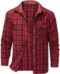 FEOYA Men's Checked Shirt Long Sleeve Flannel Shirts Casual Plaid Shirt Lumberjack Shirts Button Up Flannel Checked Shirts Overshirt Top with Pocket Red