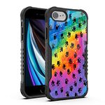 FJyuanqi for iPhone SE 2022/2020 Case Men Women, Rainbow Black Purple Dog Paw Design Heavy Duty Shockproof Hard Plastic Bumper +Soft Silicone Rubber Protective Case for iPhone 7/8/6/6s/SE 3rd 2nd