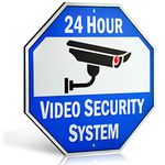 Bigtime Designs Aluminum Surveillance Sign, Stop Trespassing, 24 Hour Security Camera Warning Graphic, 1/8 Thick Di-Bond Metal, 12 L x 12 H, Octagon