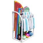 Pool Bins 5 Bar Curved Towel Rack - Free Standing Poolside Storage Organizer - Also Stores Floats, Paddles and Noodles, (23" L x 37.5" W x 49.5 H), White