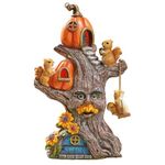 TERESA'S COLLECTIONS Outdoor Fall Decor with Solar Lights for Outside,Halloween Tree Fairy House Squirrels Pumpkin Resin Garden Statues Autumn,Harvest Fall Decorations for Home,Thanksgiving Gift,10.7"