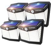 CLAONER Solar Lights Outdoor, [128 LED/4 Packs] Motion Sensor Lights 3 Working Modes for Outdoor with 270° Wide Angle Wireless IP65 Waterproof Security Light for Fence, Patio, Cold White