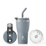 Ideus Tumbler with Lid and Straw | 14 oz Travel Tumbler | Double Wall Stainless Steel Insulated Coffee Tumbler | Perfect for Hot or Iced Coffee | Gifts for Girls Women Men | Classic Grey