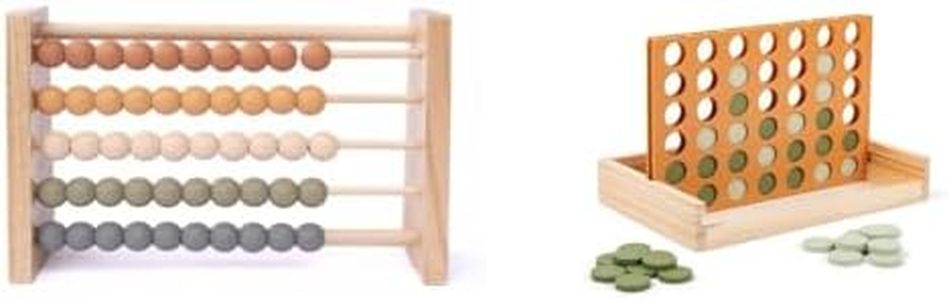 Four in a Row Game and Neutral Boho Abacus. Montessori Toys for Kids - Counting and Math Toys- Table Games