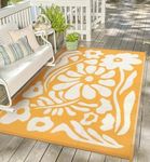 Uphome Outdoor Plastic Straw Rug 6x9 ft, Reversible Waterproof Outdoor Rug Carpet, Orange Floral Patio Rug, RV Camping Rug for Outside, Indoor Outdoor Area Rug for Backyard Deck Balcony Picnic, 6'x9'