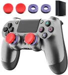 ThinTree Steel Black Wireless Controller Compatible for PS-4/Pro/Slim/PC, (Includes A Pair of Joystick Caps and Cushioning Pads), 3.5mm Audio Jack
