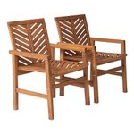 Walker Edison Furniture Company 2 Piece Outdoor Patio Chevron Wood Chair Set All Weather Backyard Conversation Garden Poolside Balcony, Set of 2, Brown